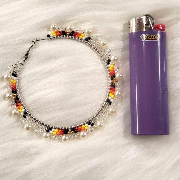 Fire and Pearls Hoop Earrings - Picture 3 of 3